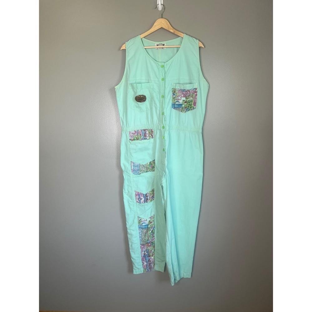 Style & Smile sport club bohemian patch work jumpsuit teal oversize cottagecore